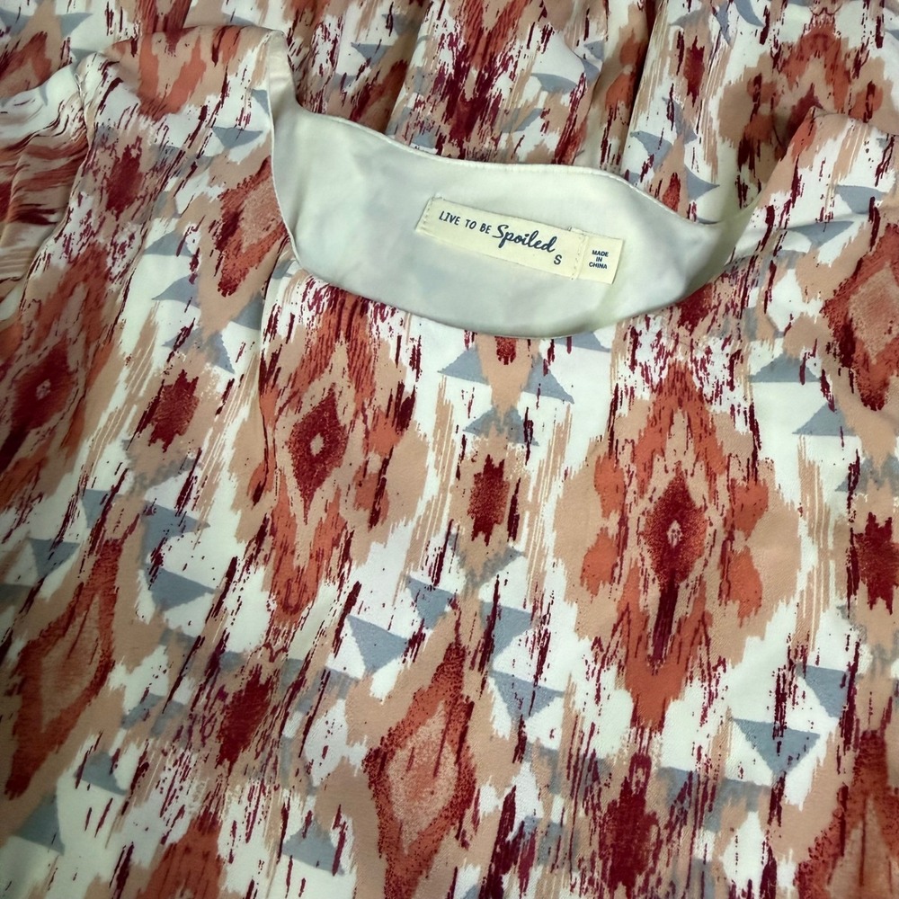 Live to be Spoiled Dress Polyester Ikat Tiered Long Sleeve Boho Mini‎